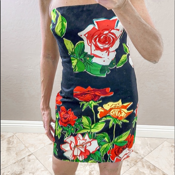 David Meister Strapless Floral Crystal Mini Dress Black Multicolored Size 2 - Picture 6 of 11